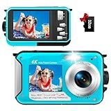 4K Underwater Camera 56MP Autofocus 16FT Waterproof Camera Dual-Screen Selfie 16X Underwater Camera for Snorkeling Waterproof Compact Floatable Digital Camera with 32GB Card