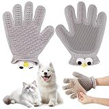 Pet Grooming Gloves Suitable for Long- and Short-Haired Dogs and Cats. Double-Sided, Two-in-One, Pet Hair Removal Gloves for Depilating and Massaging Cats and Dogs. Upgraded Five-Finger Design.