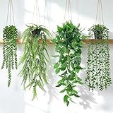 Der Rose 4Pcs Fake Plants Hanging Artificial Ivy Vine Faux Eucalyptus Hanging Plants, Boston Fern, String of Pearls for Living Room Aesthetic Bedroom Boho Kitche Wall Shelf Indoor Outdoor Decor