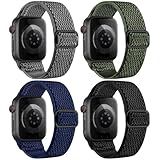 4 Pack Stretchy Nylon Band Compatible with Apple Watch Bands for Men Women 44mm 40mm 41mm 42mm 45mm 46mm 49mm 38mm, Braided Solo Loop Elastic Strap for iWatch Ultra 2 Series 10 9 8 7 6 5 4 3 SE