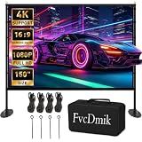 150 inch Projector Screen with Stand, 16:9 4K HD Portable Outdoor Movie Screen, Wrinkle-Free Foldable Indoor Projection Screen with Carry Bag & Ground Nails for Backyard Cinema Home Theater