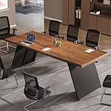 Tribesigns 6.57 FT Conference Room Table, 79" L x 27.56" W Rectangle Executive Meeting Seminar Table with Walnut Wood Top & Black Metal Base for 6, Modern Office Desk Business Furniture for Boardroom