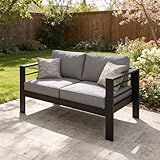 Kiss the Water Outdoor Patio Furniture Loveseat Sofa, All-Weather Metal Aluminum Patio Couch with 5" Thick and Soft Cushion and Wide Arm, Outdoor Couch for Balcony, Porch, Backyard