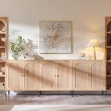 IFGET 92.63" W Modern Arched Sideboard Buffet Cabinet with Storage, Natural