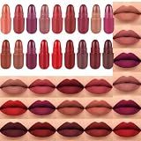 evpct 18Pcs Mini Pills Lipstick Capsule Set for Women Waterproof Long Lasting, Deep Red Matte Small Magic Permanent 24 Hour Lipstick Bulk Samples Sampler labiales mate 24 horas originales 01