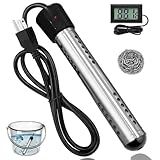 Immersion Water Heater Electric, 2000W Portable Water Heater with 304 S S Guard & LCD Thermometer, Fast Heating Bucket Heater, Ideal for Bucket Bathtub, Small Pool, Home Camping Outdoor Use