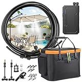 Ausic Portable Misting Systems, Outdoor Water Cooling Misters Set with 6000mAh Water Pump, 20L Bucket, 26FT (8M) Hose, 6*Nozzles, 10*Clips/Ties for Patio/Umbrella/Pasture/Greenhouse/Canopy/Camping