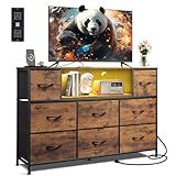 WLIVE Dresser for Bedroom, TV Stand for Bedroom for 50, 55 inch TV with Charging Station and LED Lights, Fabric Chest of Drawers with Open Shelves, 8 Drawer Dressers for Living Room, Closet