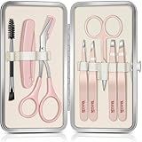TsMADDTs Tweezers for Women Facial Hair, 8 in 1 Eyebrow Kit with Tweezers, Eyebrow Trimmer Scissors, Razor, Brush with Travel Bag, Hair Plucking Daily Beauty Tools