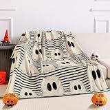 FuWeave Halloween Throw Blanket Cute Ghost Blanket Black and White Striped
