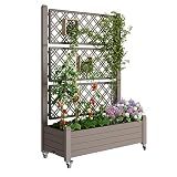 Fancyango Raised Garden Bed with Wheels 61.2" H -Gray