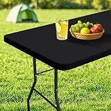 homing Rectangle Table Cloth Cover, Waterproof Polyester Elastic Fitted Tablecloth, Fits for 6 Foot Folding Tables, Washable Table Protector for Picnic, Camping, Outdoor (Black, 30" x 72")