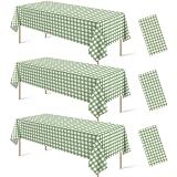 3 Pcs Sage Green Gingham Tablecloths, Checkered Table Covers 54 x 108 Inch