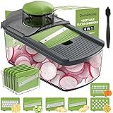 Ourokhome Mandolin Slicer for Kitchen Food, Hand Safe Vegetable Shredder with 6 Mandoline Blades, Veggie Waffle Cutter for Potato, Carrot, Zucchini, Onion, Essential Kitchen Gadgets (6 in 1, Gray)
