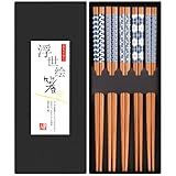 Antner 5 Pairs Natural Bamboo Chopsticks Reusable Classic Japanese Style Chop Sticks Gift Sets, Dishwasher Safe, 8.8 Inch/22.5cm