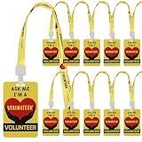 10 Sets Volunteer Lanyards with Badges PVC Plastic Card Pass Love Volunteer Name Tags for Music Party, Fundraising, School, Church, Events, Activity(Yellow)