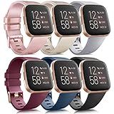 6 Pack Sport Bands Compatible with Fitbit Versa 2 / Versa Lite/SE, Classic Soft Silicone Replacement Wristbands for Fitbit Versa Smart Watch Women Men (6 Pack A, Small)