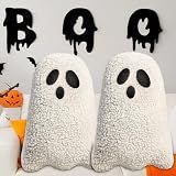 Ghost Pillow,Ghost Decor,Halloween Pillows Set of 2 White Cute Ghost Indoor Decorative Throw Pillow Ghost Plush Pillows for Halloween Decorative Home Sofa Bed Ghost Decor Cushion(11.8 Inch)