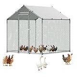 VEVOR Metal Chicken Coop, 6.56x6.56x6.56ft Large Walk-in Chicken Runs with Cover, Spire Roof Hen House Enclosure with Security Lock, Outdoor Duck Rabbit Cage Poultry Pen for Backyard, Farm, Yard