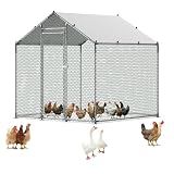 VEVOR Metal Chicken Coop, 6.56x6.56x6.56ft Large Walk-in Chicken Runs with Cover, Spire Roof Hen House Enclosure with Security Lock, Outdoor Duck Rabbit Cage Poultry Pen for Backyard, Farm, Yard