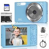 Digital Camera, FHD 4K Digital Camera with 64GB SD Card, 44MP Digital Point and Shoot Camera, 16X Digital Zoom, Anti Shake, 3-LED Fill Lights, Compact Camera for Kids Teen Boys Girls, Blue