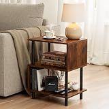 Frylr Side Table, Night Stand and End Table with Reinforced Metal Frame, 44 lb Capacity on Each Tier and Leveling Feet for Bedroom, Bedside, Living Room and Small Spaces, Rustic Brown