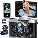 4K Digital Camera for Photography with WiFi,64MP Autofocus Vlogging Camera for YouTube,3'' 180° Flip Screen Compact Travel Camera for Teens with 32GB SD Card,16X Zoom,Anti-Shake,2 Batteries(Black)