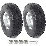 AR-PRO (2-Pack) 10-Inch Solid Rubber Tire Wheels - Replacement 4.10/3.50-4" Flat Free Tire with 5/8" Bearings, 2.2" Offset Hub - Compatible with Hand Truck, Wheelbarrow, Dolly, Gorilla Carts