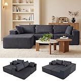 DUMOS 108" Boneless Couch, Cloud Sectional Couch with L-Shape Chaise, Modular Sectional Sofa with Deep Seat, Upholstered Couch for Living Room Bedroom, No Assembly Required (Grey, Left Facing Chaise)