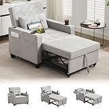 TYBOATLE Convertible Sleeper Chair Bed for Adults, 3-in-1 Pull Out Sofa Chair Bed with USB/Type-C Ports, Cup Holders, Side Pockets, Single Futon Sofa for Living Room, Bedroom, Small Space (Grey)