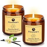 Fissiworx Vanilla Scented Candle Set 2 Pack, Candle for Home Scented, Odor Eliminating, Stress Relief, 15oz, 110 Hours Long Lasting Candles, Soy Candle Gift Set for Women