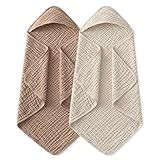 Yoofoss Hooded Baby Towels for Newborn 2 Pack 100% Muslin Organic Cotton Baby Bath Towel with Hood for Babies, Infant, Toddler and Kids, 32x32Inch, Soft and Absorbent Newborn Essential, Beige&Coffee