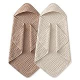 Yoofoss Hooded Baby Bath Towels 2 Pack 100% Muslin Organic Cotton with Hood