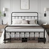 Yaheetech Classic Metal Platform Bed Frame Mattress Foundation with Victorian Style Iron-Art Headboard/Footboard/Under Bed Storage/No Box Spring Needed/Queen Size Black