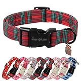 Unique Style Paws Christmas Dog Collar Plastic Buckle with Pendant Red Green Scottish Plaid Cotton Puppy Collars for Small Medium Large Dogs