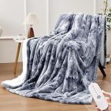 HYLEORY Electric Heated Throw Blanket 50''x60'' - Soft Thick Faux Fur Heating Blanket with 5 Heat Levels & Auto-Off 3 Hrs, Fluffy Flannel Warm Blankets for Winter Couch Bed,ETL Certification, Grey