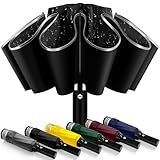 ExploreBliss Automatic Travel Umbrella, Windproof & Compact Folding Umbrella, Strong Lightweight Rain Umbrella with One-Button Open/Close for Men & Women Black