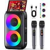 Karaoke Machine, Portable Bluetooth Speaker, PA Speaker with 2 Wireless Karaoke Microphones, Karaoke Machine for Adults Kids with Upgraded Subwoofer, Support TWS/TF/USB/AUX for Home Party Outdoor
