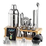 Cocktail Shaker Set,24-Piece Bartender Kit – Complete Bartending Kit Bar Set with Stand,Drink Shaker & Mixer – Perfect Bar Accessories for Home Bar Set,Housewarming Gifts for Men & Women,Silver