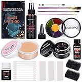 Special Effects SFX Halloween Makeup Kit - Bruise Makeup Face Body Painting Palette, Scar Wax, Liquid Latex, Fake Blood Splatter Spray, Coagulated Blood Gel, Stipple Sponges, Cotton Swab