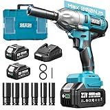 Seesii Impact Wrench 665 FT-LBS(900N.m) 3300IPM 1/2 Impact Gun High Torque Electric Cordless Impact Wrench with 21V 2x4.0Ah Battery 6 Sockets and Case for Home Car Truck Tire Lug Nut Removal Tool Set