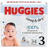 Huggies Size 3 Diapers, Snug & Dry Baby Diapers, Size 3 (16-28 lbs), 34 Count, Packaging May Vary