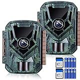KJK 2 Pack Trail Cameras 36MP 2.7K, 32G SD Card and 8AA Batteries, Game Camera with Night Vision Motion ActivatedWaterproof lP66 0.1s Trigger Time w/ 130°Wide-Angle TrailCam for Wildlife Monitoring