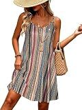 JOELLYUS Womens Spaghetti Strap Dress Summer Beach Sundresses, Stripe,L