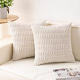 Aegero Pack of 2 Corduroy Decorative Throw Pillow Covers 18x18 Inch Soft Striped Pillow Covers Modern Farmhouse Home Decor for Sofa Living Room Couch Bed(Cream White)