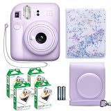 Fujifilm Instax Mini 12 Instant Camera Lilac Purple + Fuji Film Value Pack (40 Sheets) + Shutter Accessories Bundle, Incl. Compatible Carrying Case, Quicksand Beads Photo Album 64 Pockets