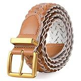 TRIWORKS Women's Braided Woven Leather Belt with Gold Buckle Belts for Women Versatile for Jeans Pants Dress