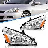 AXLAHA Headlights Assembly for 2003-2007 Honda Accord 2/4dr Chrome Housing Amber Reflector Clear Lens Replacement Driver and Passenger Side(No Bulb)