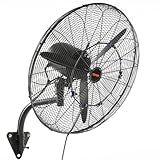 VEVOR 24 Inch 3-Speed 7000 CFM Black Waterproof Wall Mount Oscillating Fan