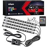 Nilight 4PCS Car USB Interior Lights RGB Remote Control | 48LED 5V DC Multicolor Music Car Neon Accent Light Strips Under Dash Lighting Kit with Sound Active Function